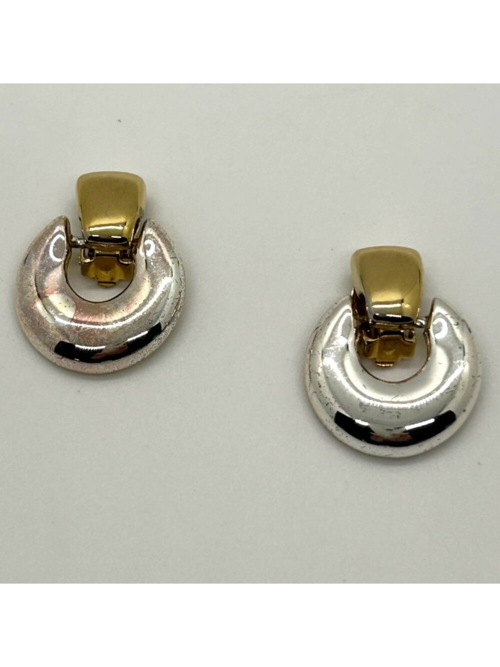 Anne Klein II Clip-On Earrings  Silver & Gold Tone Y2K Door Knockers Vintage
